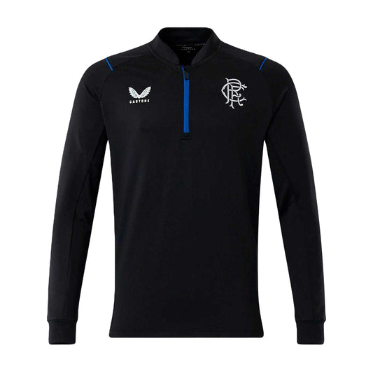 Black - Front - Castore Mens Rangers FC Quarter Zip Training Fleece Top