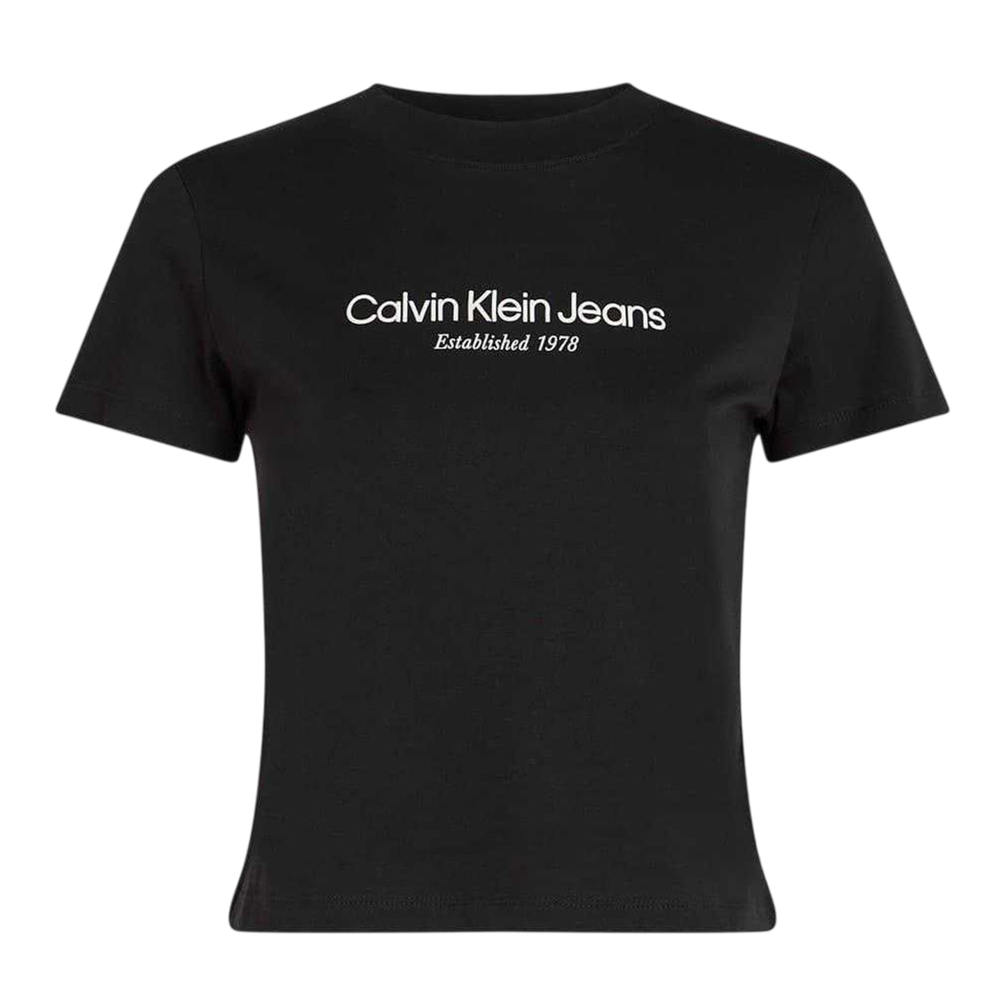 Black - Front - Calvin Klein Womens-Ladies Lettering Cotton Crew Neck Regular T-Shirt