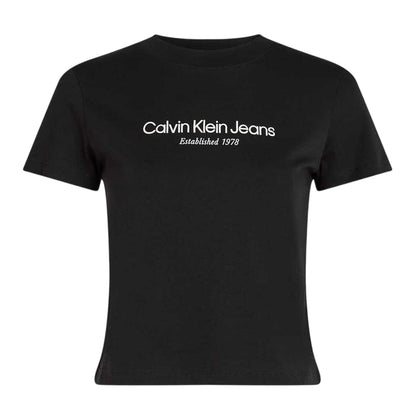 Black - Front - Calvin Klein Womens-Ladies Lettering Cotton Crew Neck Regular T-Shirt