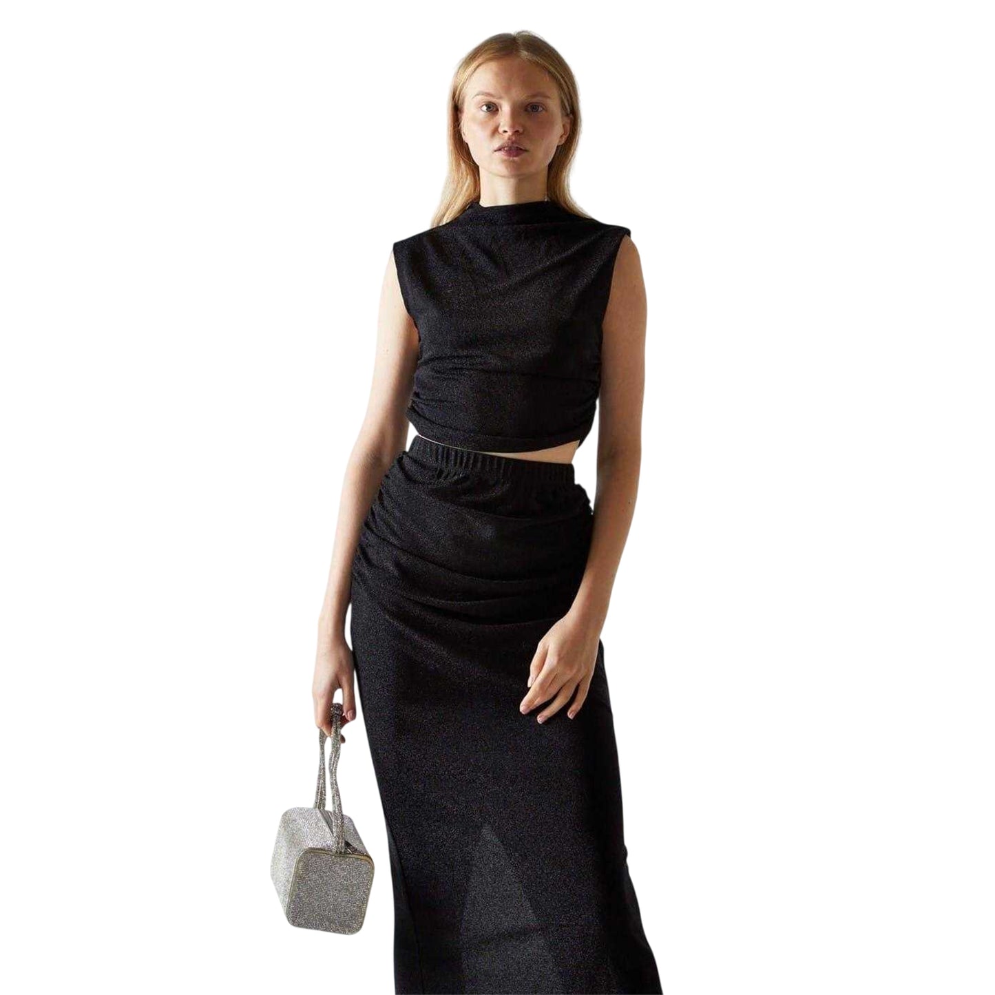 Black - Side - Glamorous Womens-Ladies Glitter Fitted Crop Top