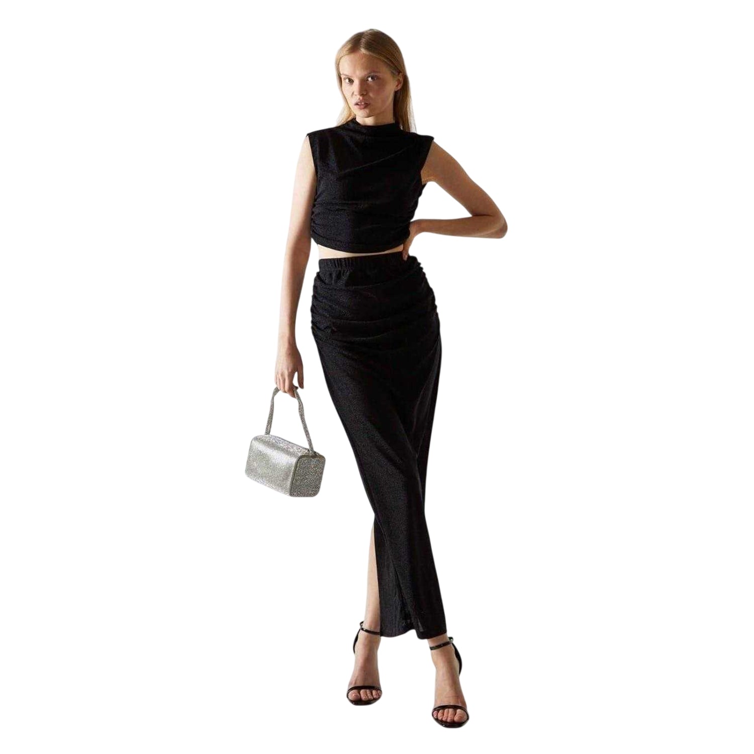 Black - Front - Glamorous Womens-Ladies Glitter Fitted Crop Top