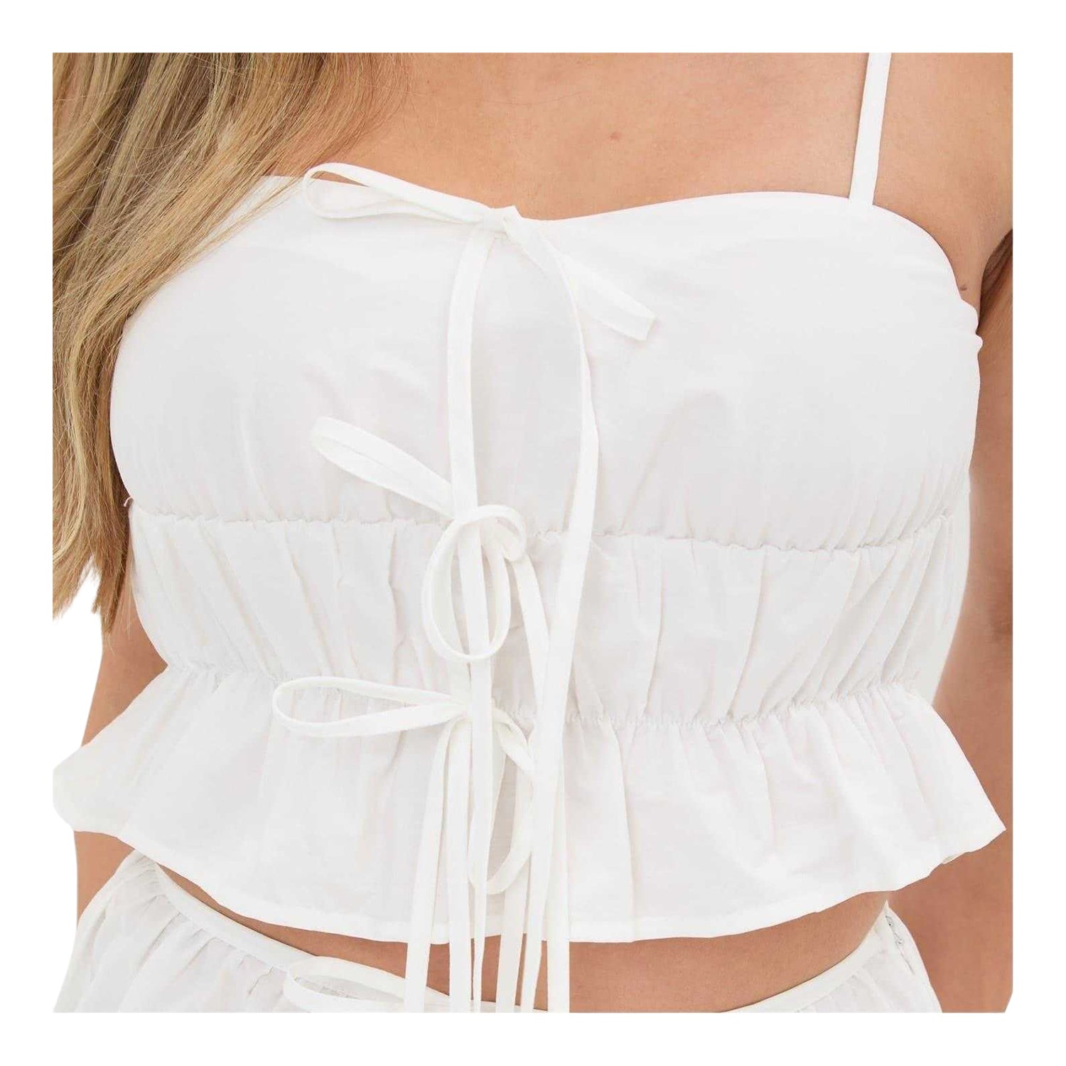 White - Side - I Saw It First Womens-Ladies Ruched Tie Detail Crop Top