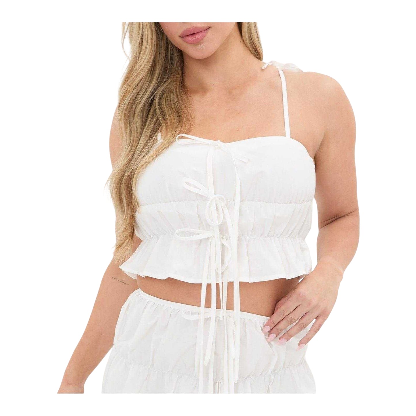 White - Front - I Saw It First Womens-Ladies Ruched Tie Detail Crop Top