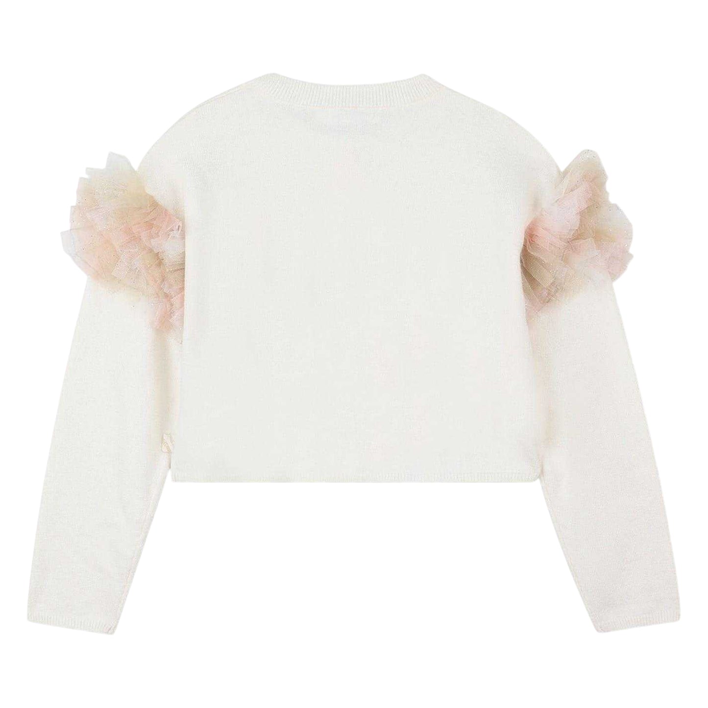 Ivory - Back - Billieblush Girls Fine Knit Ruffle Cardigan