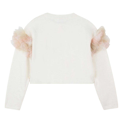 Ivory - Back - Billieblush Girls Fine Knit Ruffle Cardigan