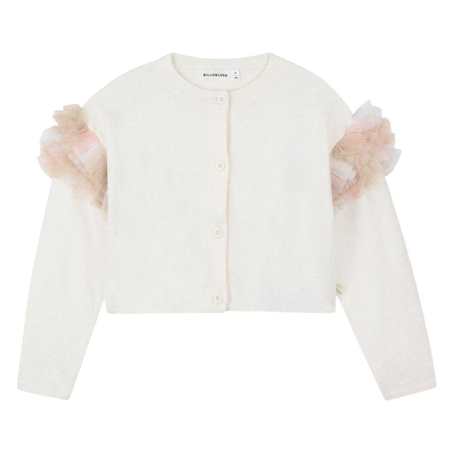 Ivory - Front - Billieblush Girls Fine Knit Ruffle Cardigan