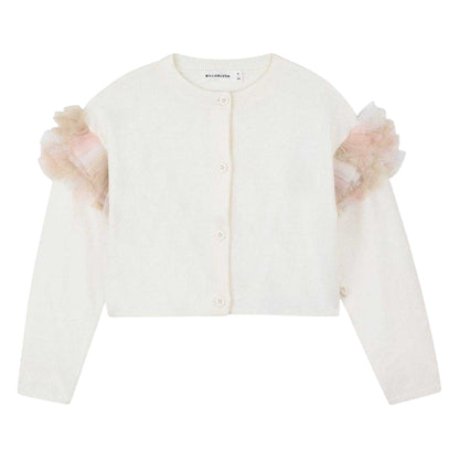 Ivory - Front - Billieblush Girls Fine Knit Ruffle Cardigan