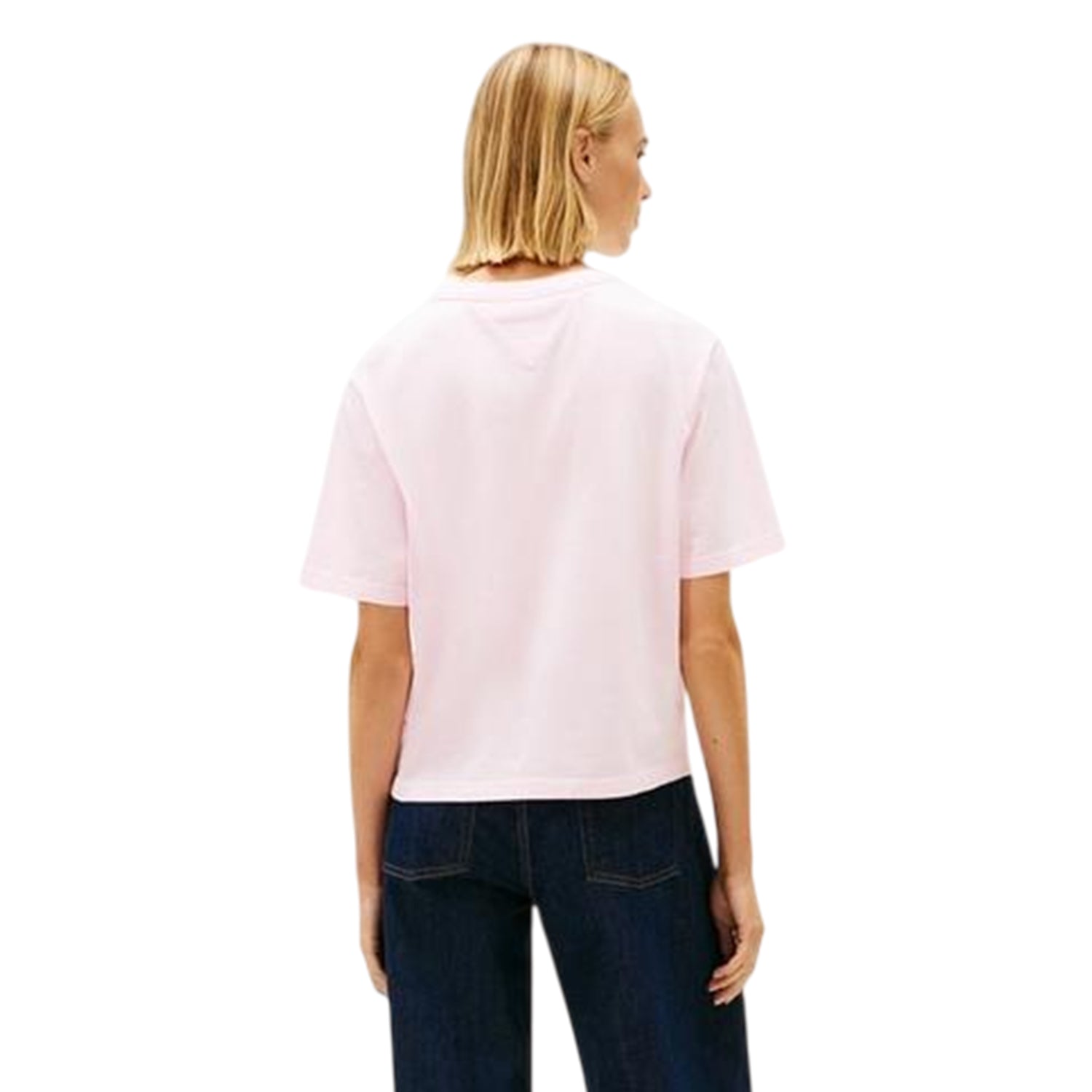 Light Pink - Back - Tommy Jeans Womens-Ladies Embroidered Logo Cotton Cropped T-Shirt