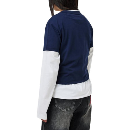 Navy - Back - Tommy Jeans Womens-Ladies Embroidered Logo Cotton Cropped T-Shirt