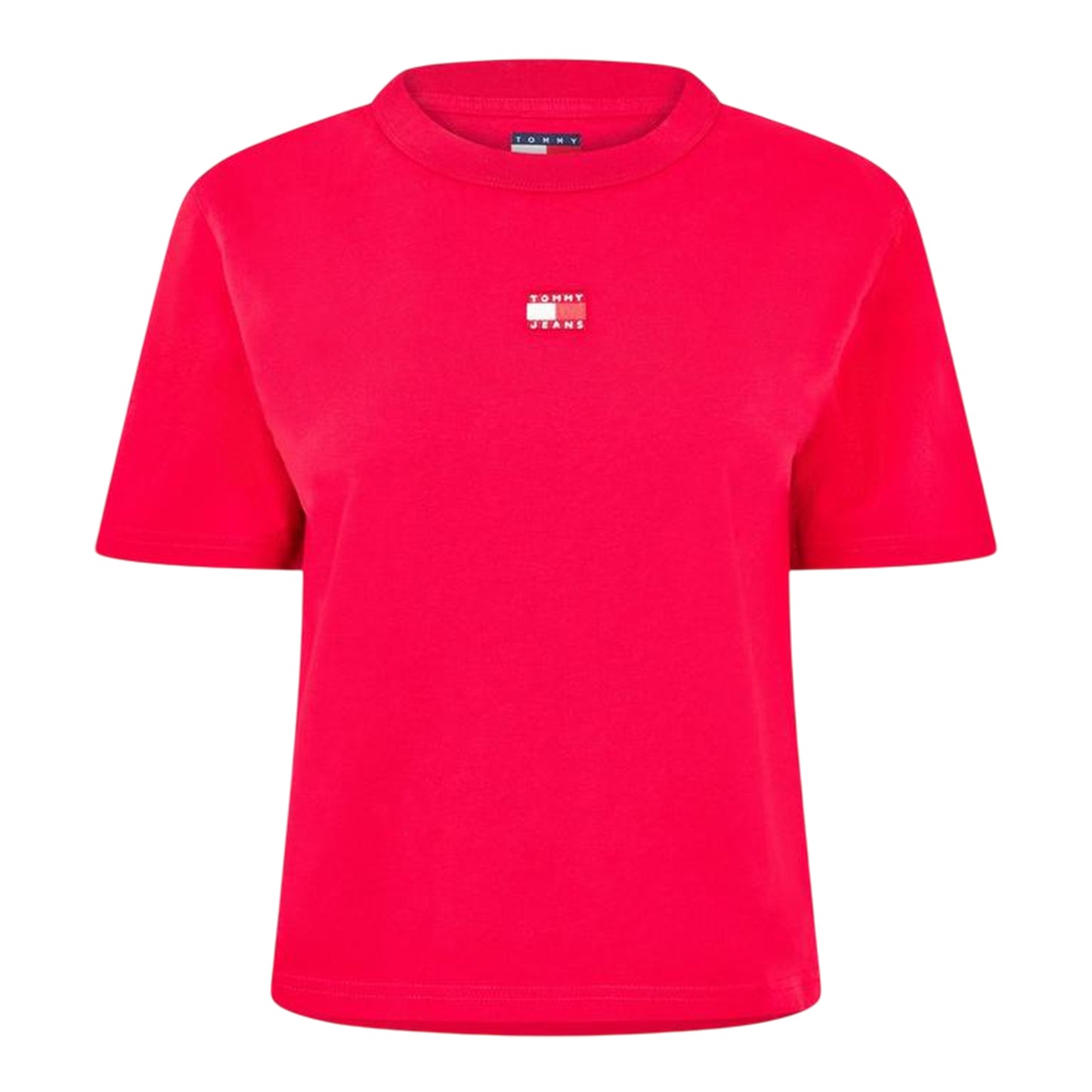 Rhubarb Red - Front - Tommy Jeans Womens-Ladies Embroidered Logo Cotton Cropped T-Shirt