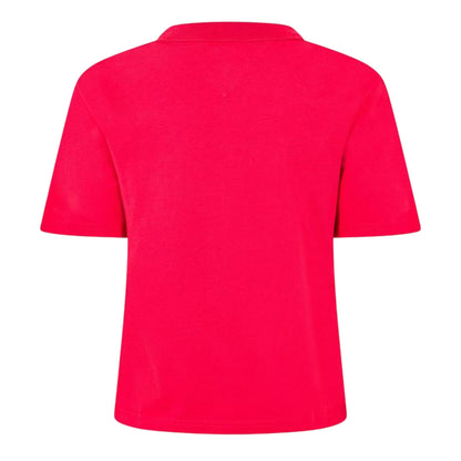 Rhubarb Red - Back - Tommy Jeans Womens-Ladies Embroidered Logo Cotton Cropped T-Shirt