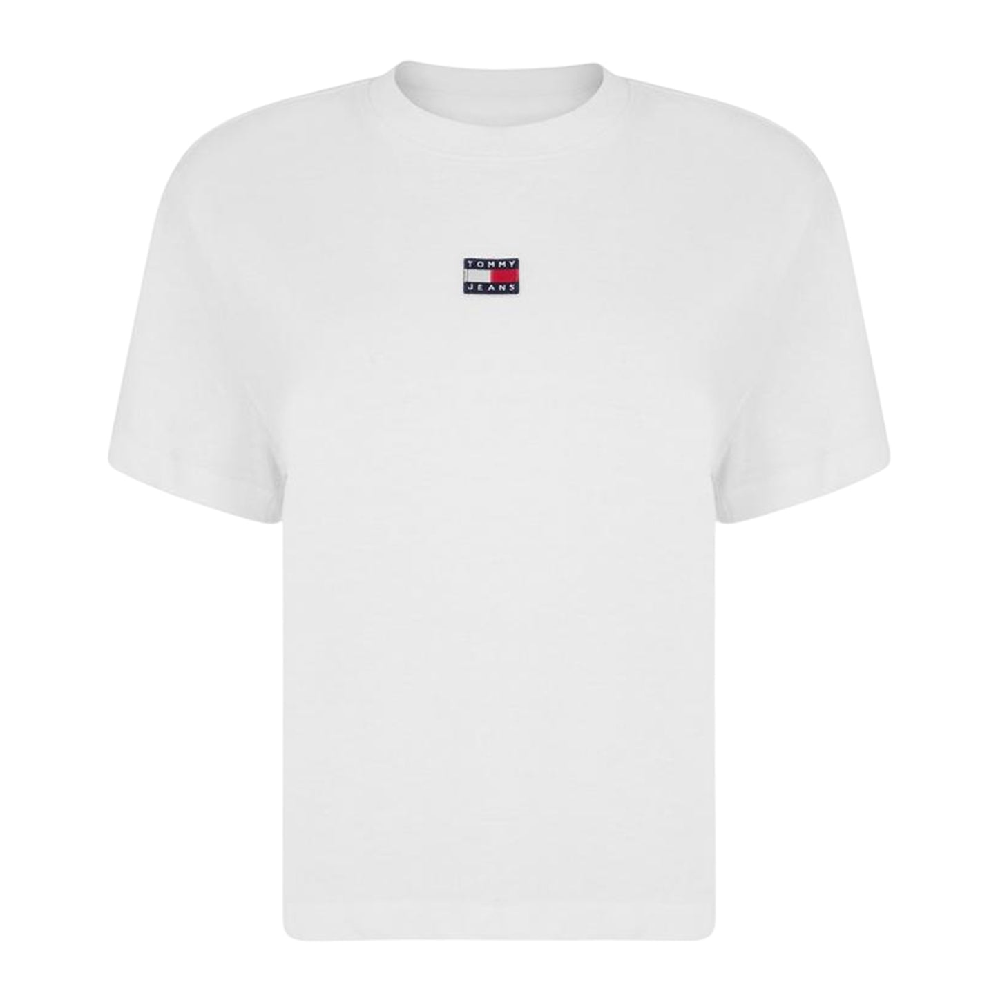 White - Front - Tommy Jeans Womens-Ladies Embroidered Logo Cotton Cropped T-Shirt