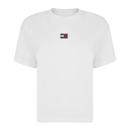 White - Front - Tommy Jeans Womens-Ladies Embroidered Logo Cotton Cropped T-Shirt