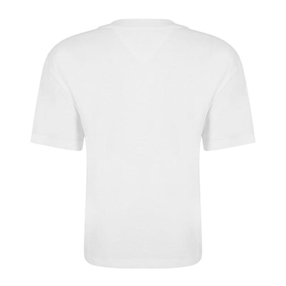 White - Back - Tommy Jeans Womens-Ladies Embroidered Logo Cotton Cropped T-Shirt