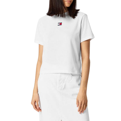 White - Side - Tommy Jeans Womens-Ladies Embroidered Logo Cotton Cropped T-Shirt