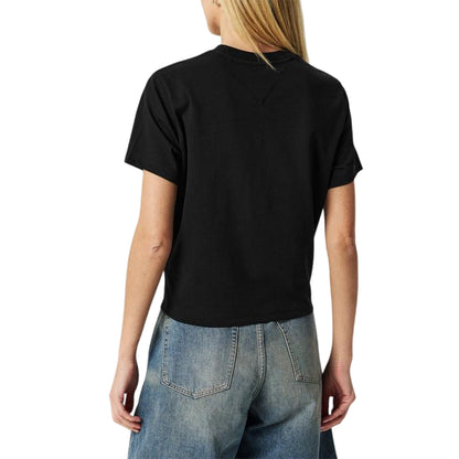 Black - Back - Tommy Jeans Womens-Ladies Embroidered Logo Cotton Cropped T-Shirt