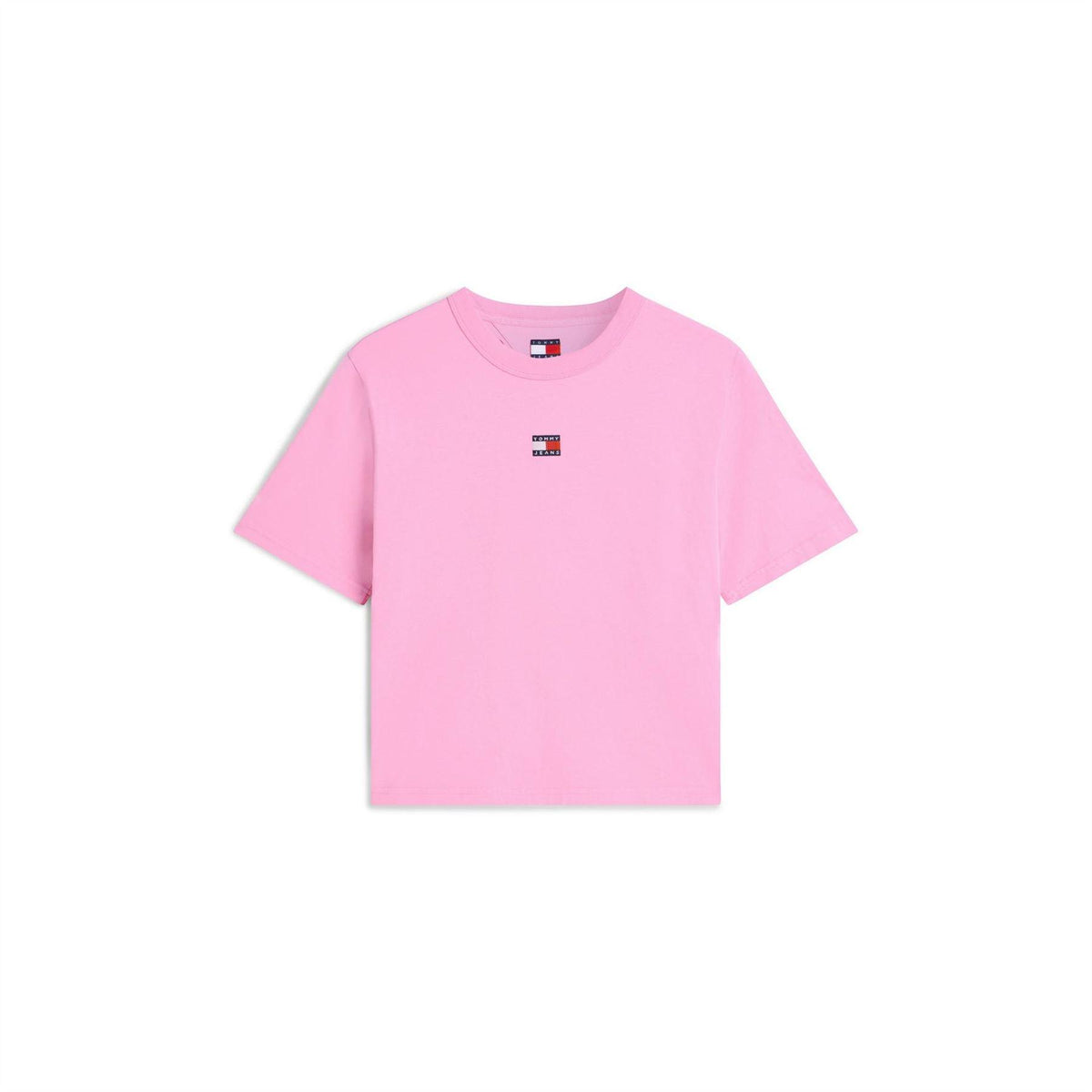 Pink - Front - Tommy Jeans Womens-Ladies Embroidered Logo Cotton Cropped T-Shirt
