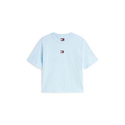 King Blue - Front - Tommy Jeans Womens-Ladies Embroidered Logo Cotton Cropped T-Shirt