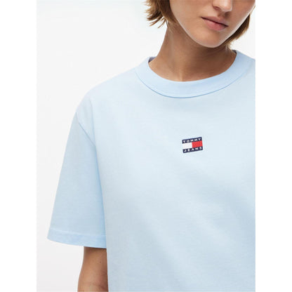 King Blue - Side - Tommy Jeans Womens-Ladies Embroidered Logo Cotton Cropped T-Shirt