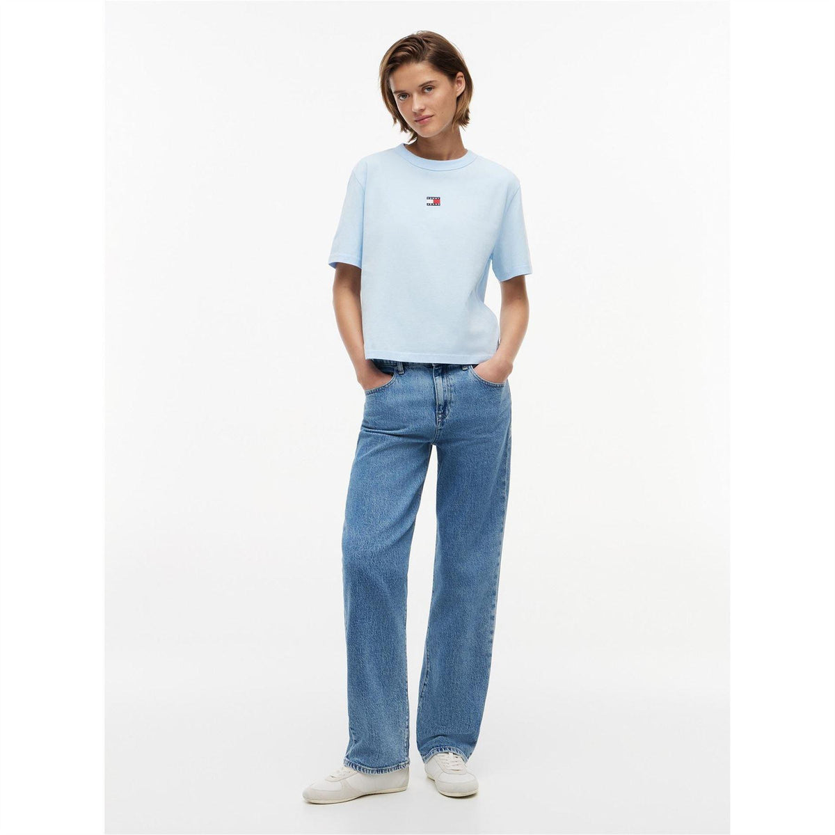King Blue - Lifestyle - Tommy Jeans Womens-Ladies Embroidered Logo Cotton Cropped T-Shirt