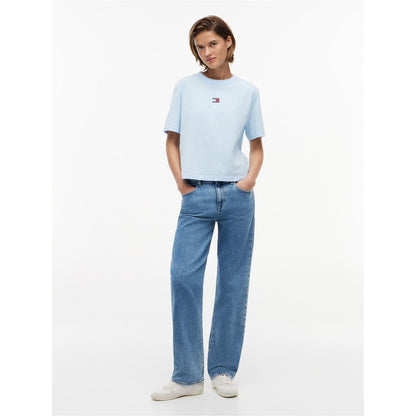 King Blue - Lifestyle - Tommy Jeans Womens-Ladies Embroidered Logo Cotton Cropped T-Shirt