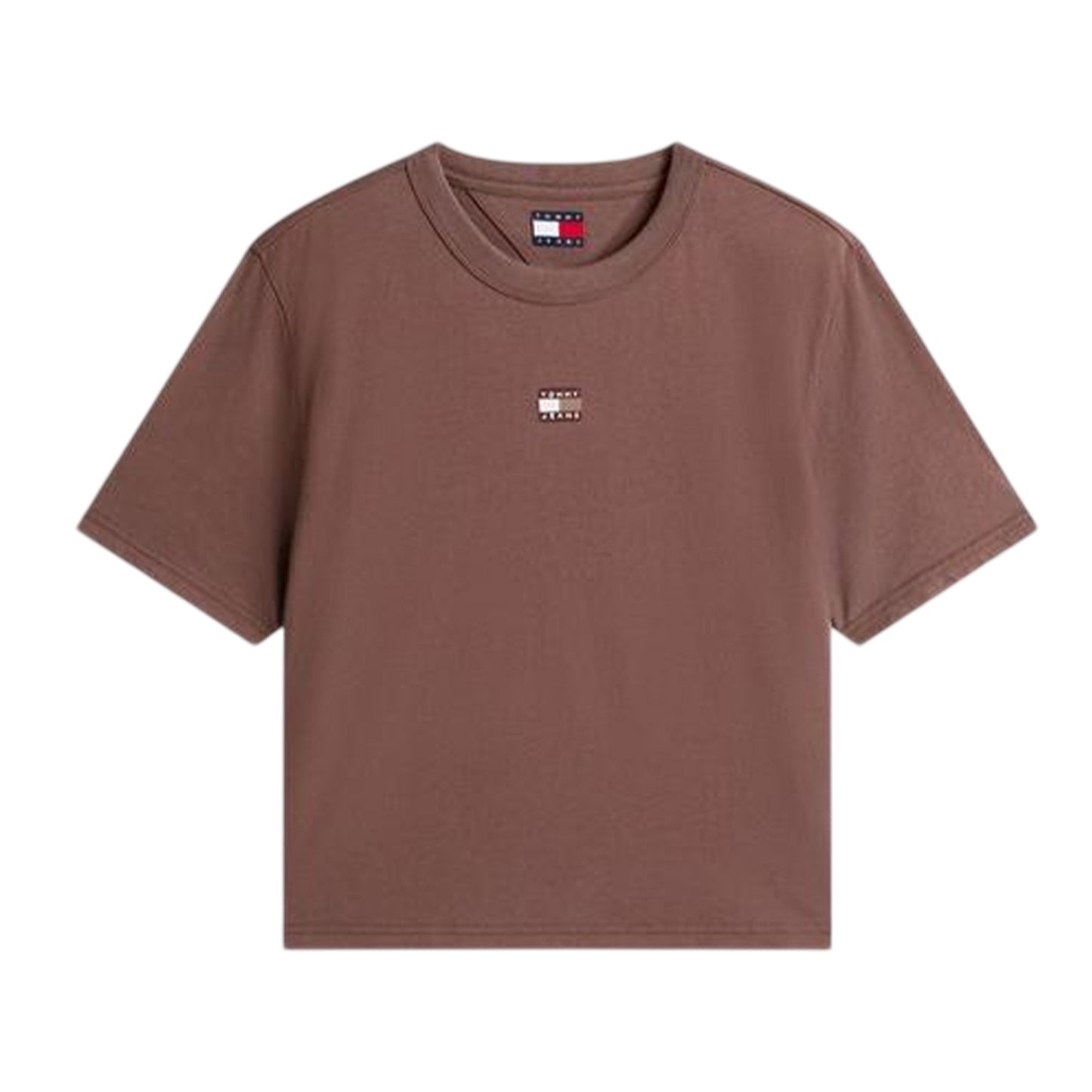 Black-Walnut - Front - Tommy Jeans Womens-Ladies Embroidered Logo Cotton Cropped T-Shirt