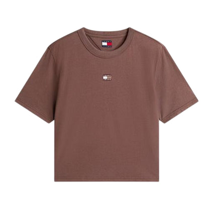 Black-Walnut - Front - Tommy Jeans Womens-Ladies Embroidered Logo Cotton Cropped T-Shirt