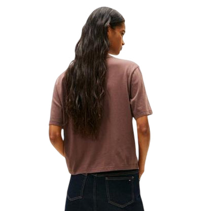 Black-Walnut - Back - Tommy Jeans Womens-Ladies Embroidered Logo Cotton Cropped T-Shirt