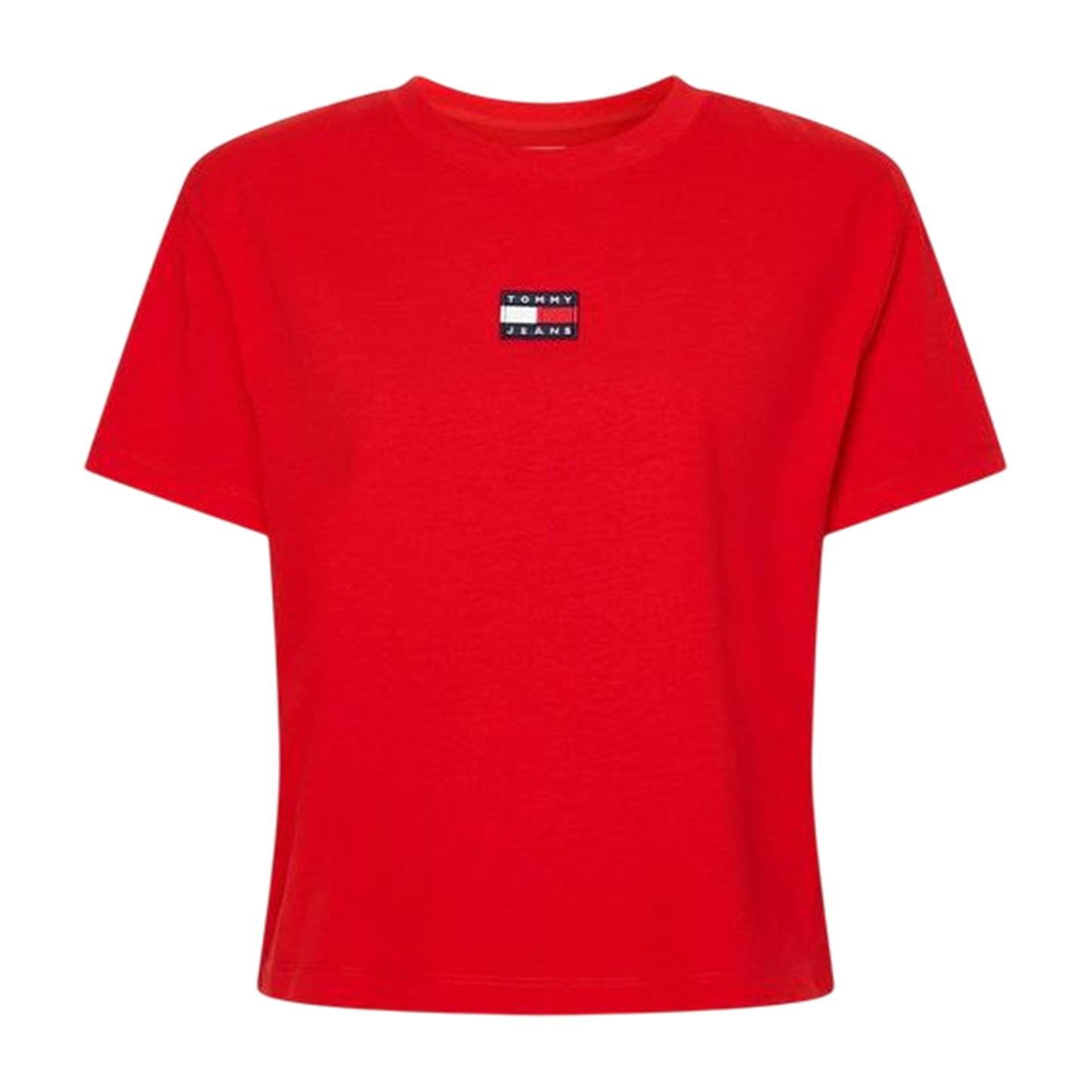 Deep Crimson Red - Front - Tommy Jeans Womens-Ladies Embroidered Logo Cotton Cropped T-Shirt