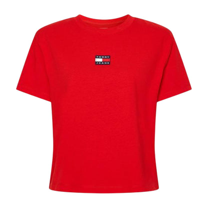 Deep Crimson Red - Front - Tommy Jeans Womens-Ladies Embroidered Logo Cotton Cropped T-Shirt
