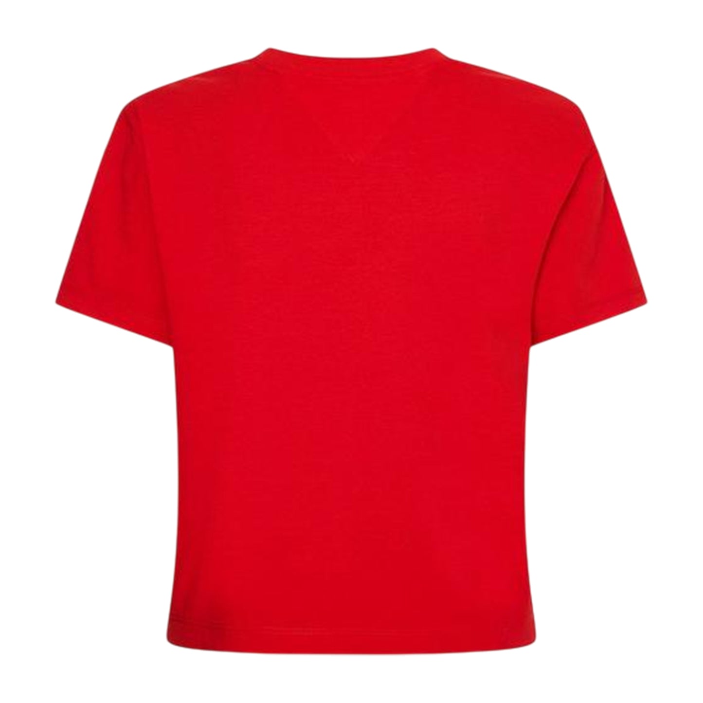 Deep Crimson Red - Back - Tommy Jeans Womens-Ladies Embroidered Logo Cotton Cropped T-Shirt