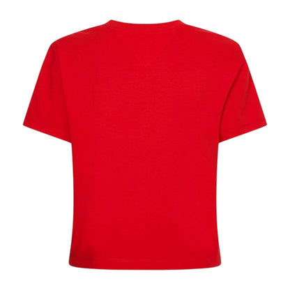 Deep Crimson Red - Back - Tommy Jeans Womens-Ladies Embroidered Logo Cotton Cropped T-Shirt