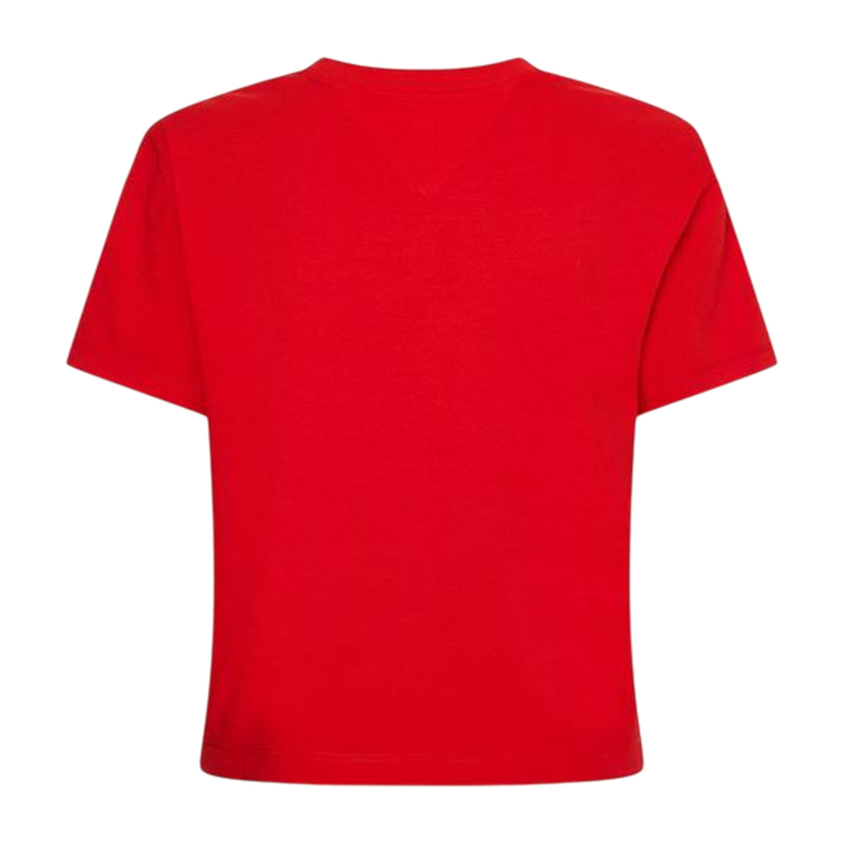 Deep Crimson Red - Back - Tommy Jeans Womens-Ladies Embroidered Logo Cotton Cropped T-Shirt
