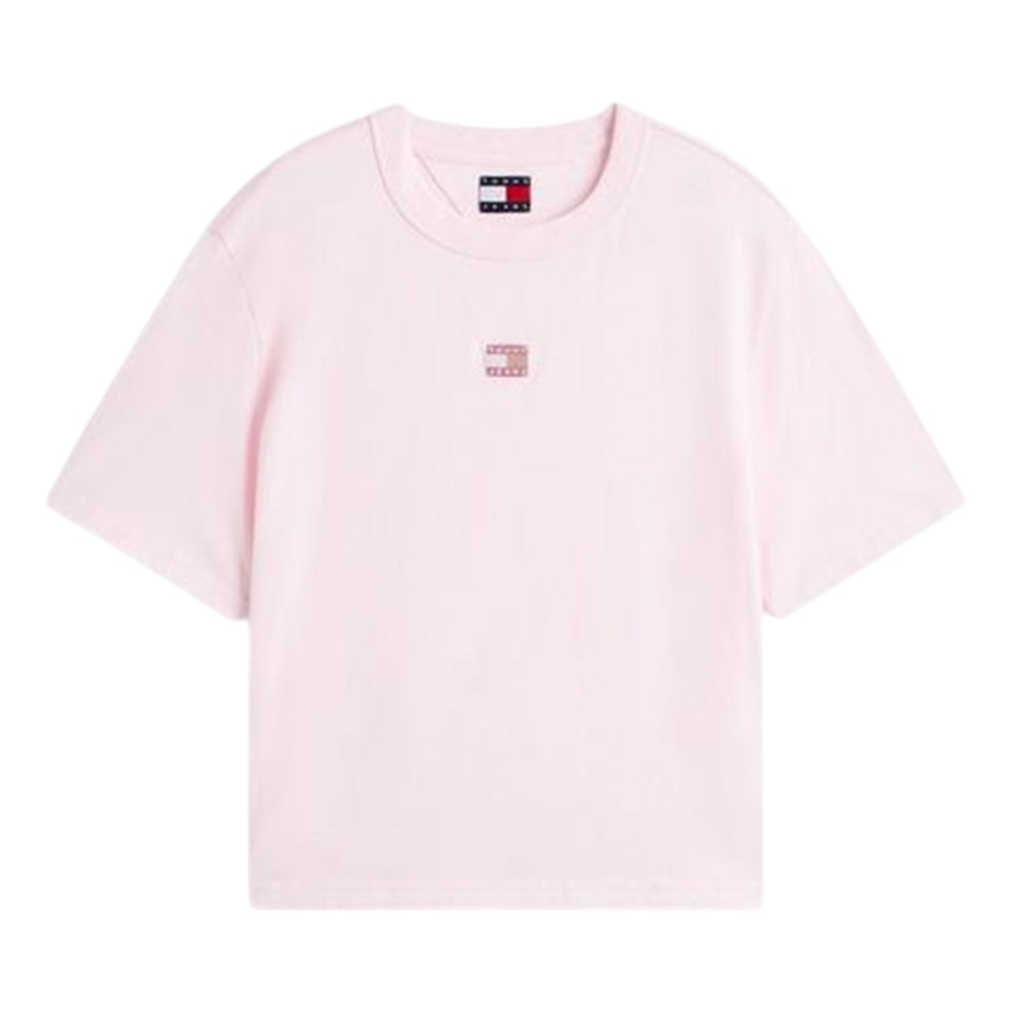 Light Pink - Front - Tommy Jeans Womens-Ladies Embroidered Logo Cotton Cropped T-Shirt
