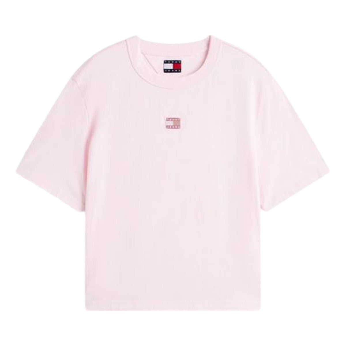 Light Pink - Front - Tommy Jeans Womens-Ladies Embroidered Logo Cotton Cropped T-Shirt
