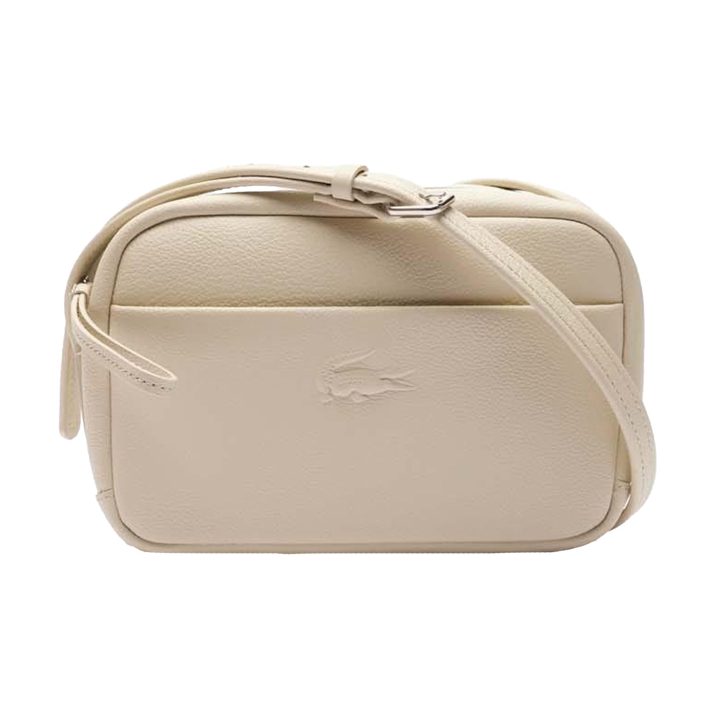 White - Front - Lacoste Womens-Ladies City Court Logo Grain Leather Shoulder Bag