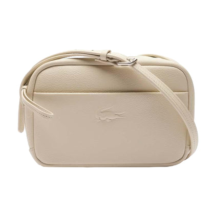 White - Front - Lacoste Womens-Ladies City Court Logo Grain Leather Shoulder Bag