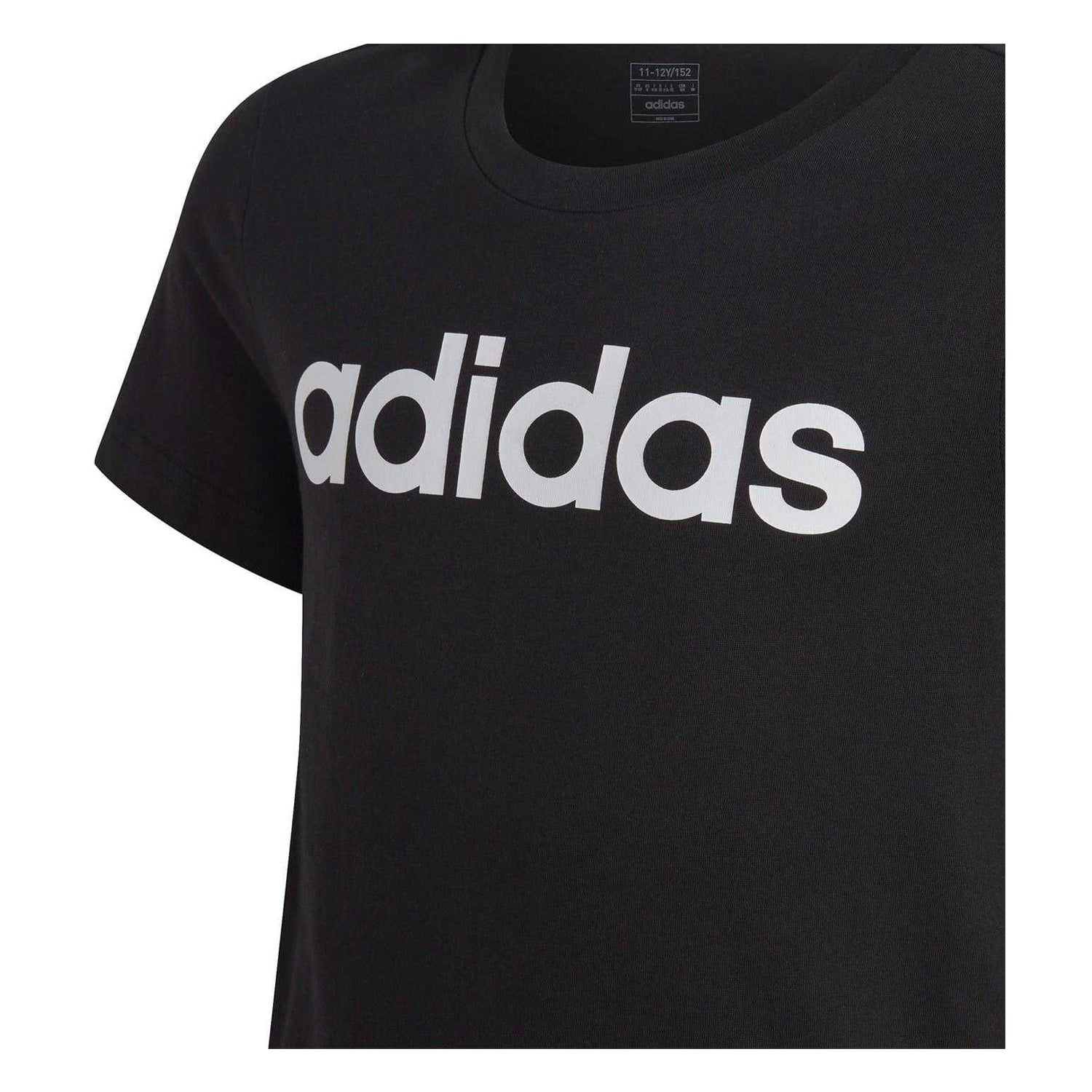 Black-White - Side - Adidas Girls Essentials Linear Logo T-Shirt