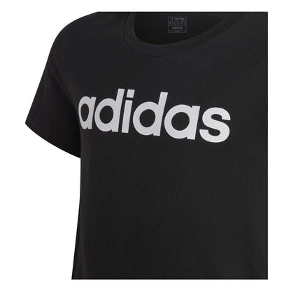 Black-White - Side - Adidas Girls Essentials Linear Logo T-Shirt