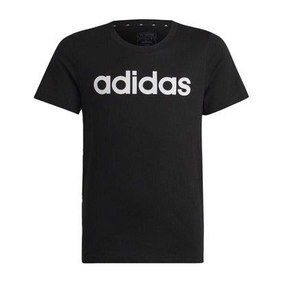 Black-White - Front - Adidas Girls Essentials Linear Logo T-Shirt