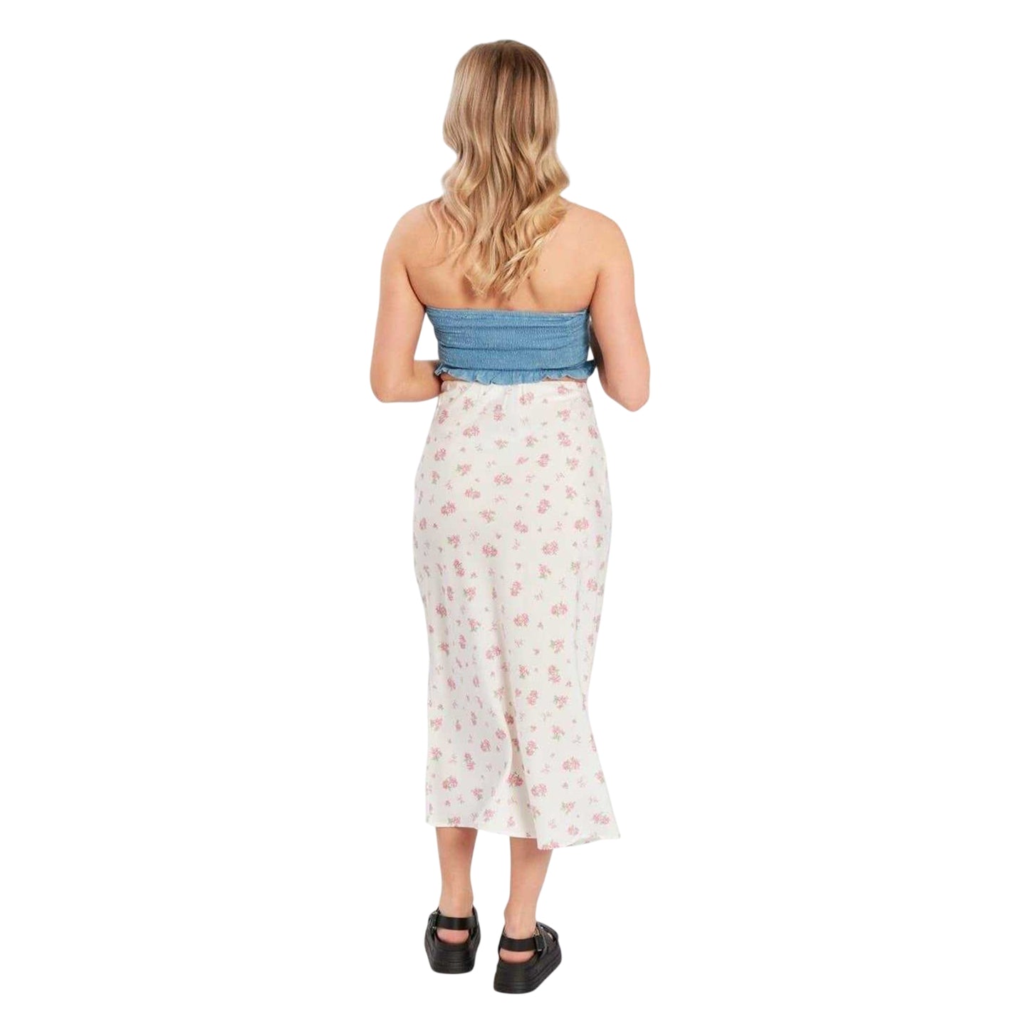 Blue - Back - Influence Womens-Ladies Denim Bandeau Top