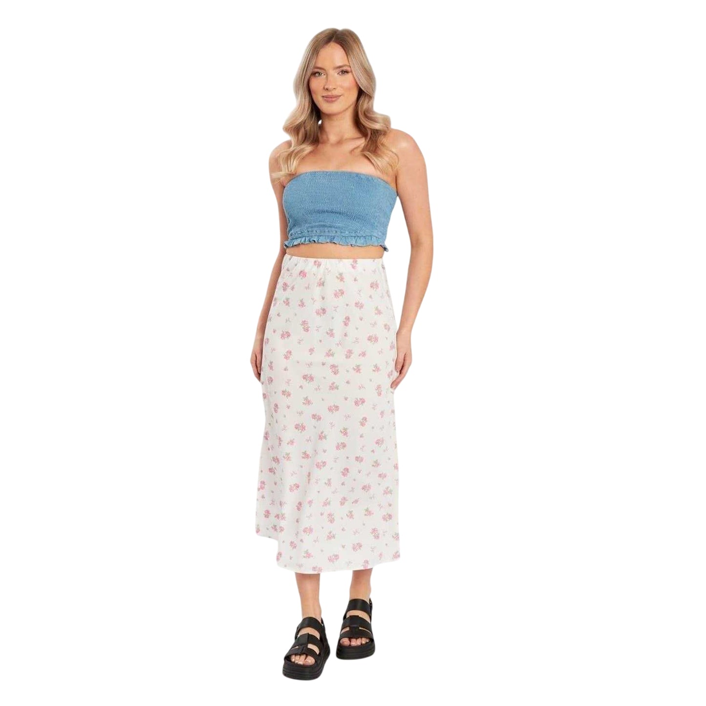 Blue - Front - Influence Womens-Ladies Denim Bandeau Top