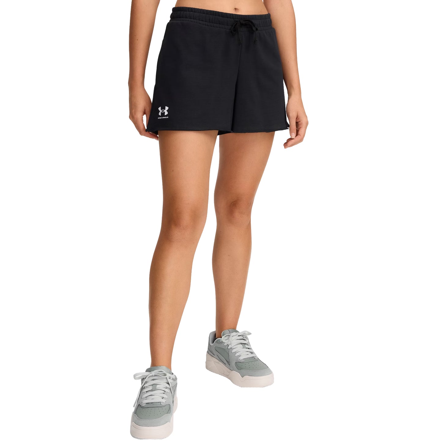 Black - Side - Under Armour Womens-Ladies Rival Terrycloth Shorts