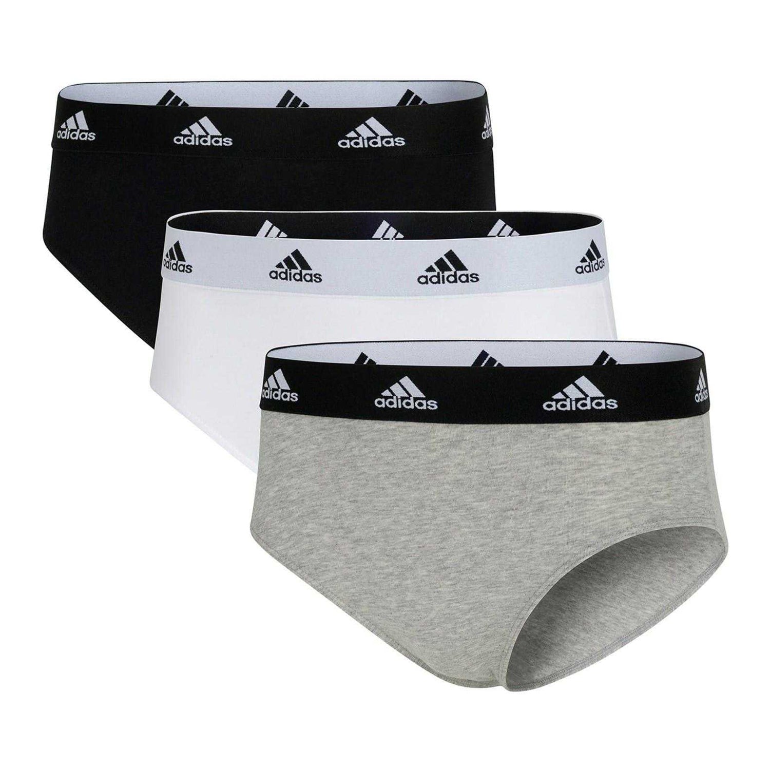 Black-White-Grey - Front - Adidas Womens-Ladies Logo Bikini (Pack of 3)
