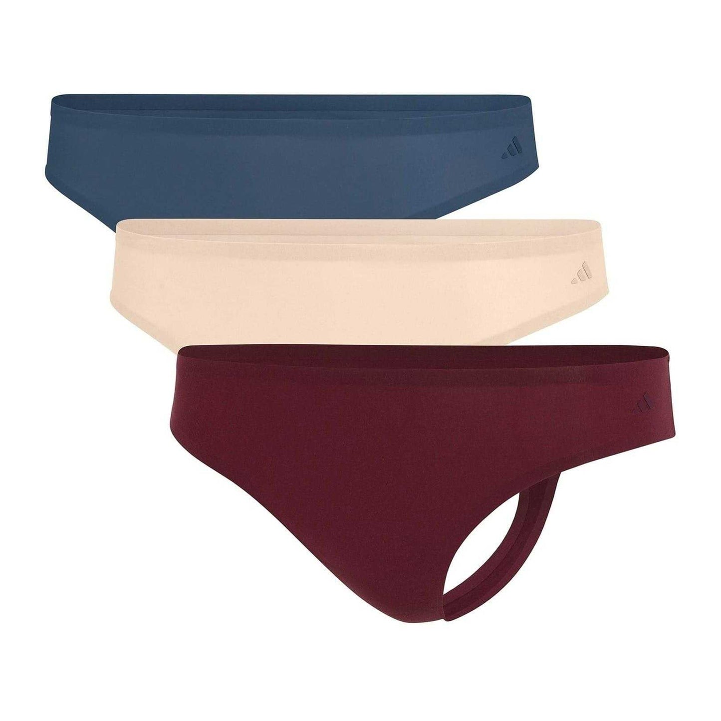 Blue-Beige-Burgundy - Front - Adidas Womens-Ladies Thong (Pack of 3)