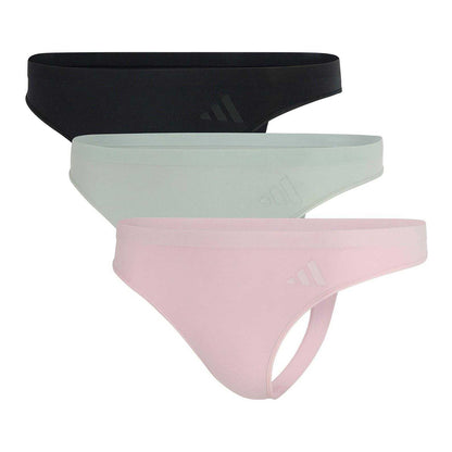Black-Green-Pink - Front - Adidas Womens-Ladies Low Rise Thong (Pack of 3)