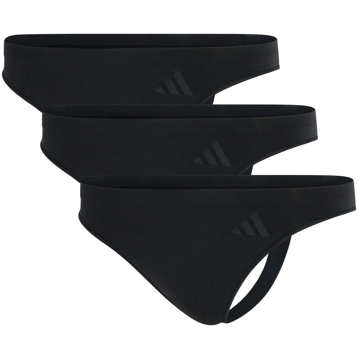 Black - Front - Adidas Womens-Ladies Low Rise Thong (Pack of 3)