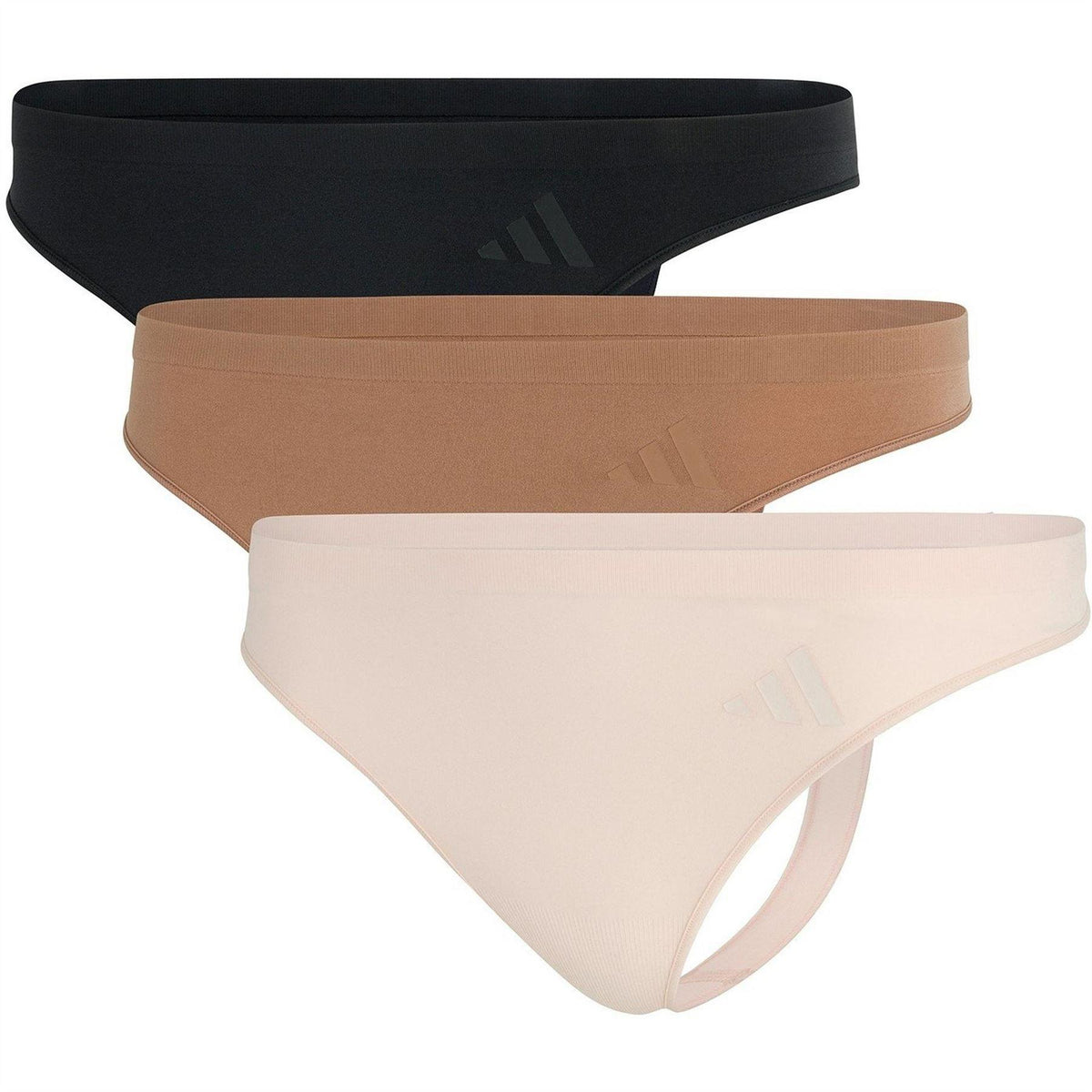 Black-Brown-Cream - Front - Adidas Womens-Ladies Low Rise Thong (Pack of 3)
