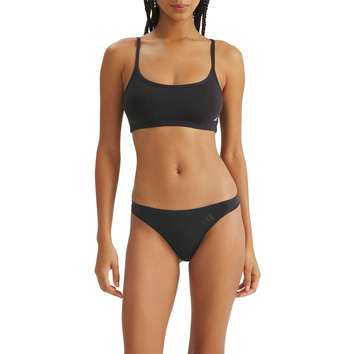 Black - Back - Adidas Womens-Ladies Low Rise Thong (Pack of 3)