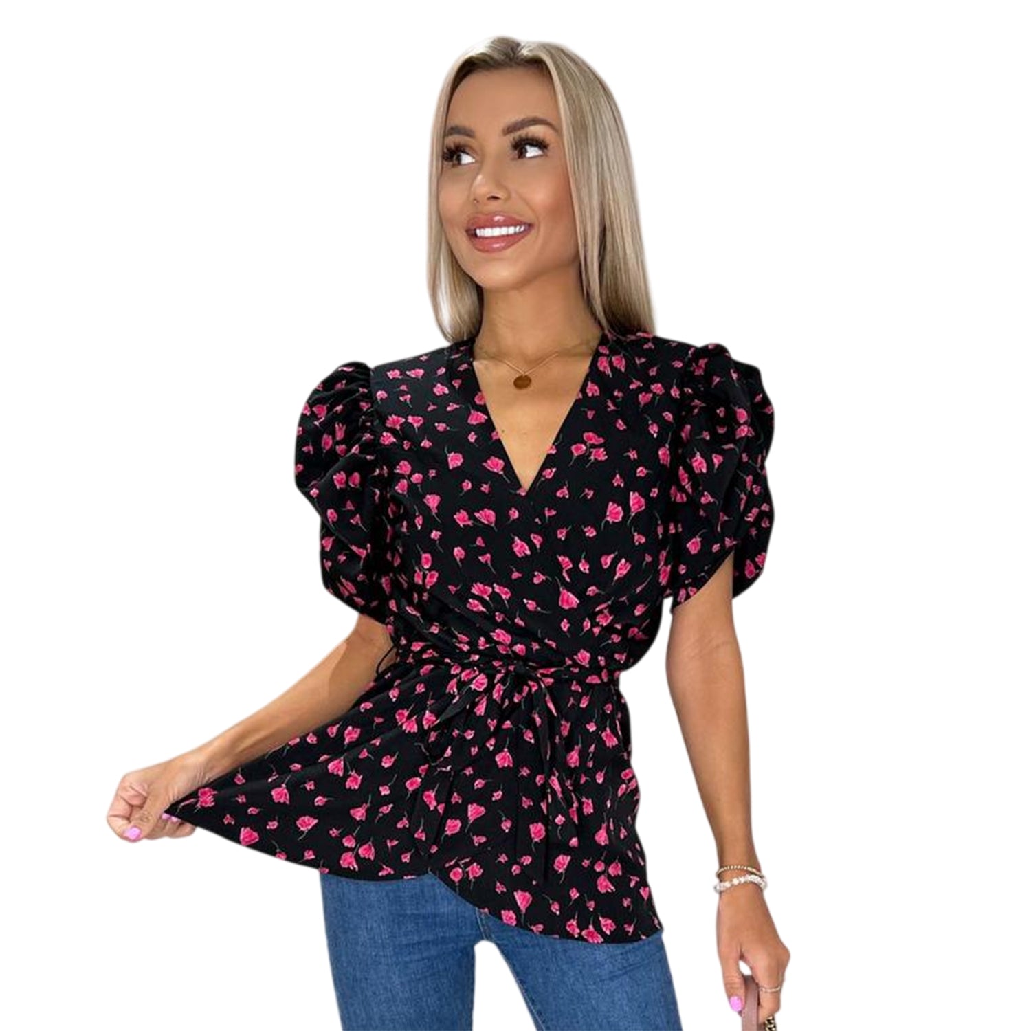 Black - Side - AX Paris Womens-Ladies Floral Wrap Top